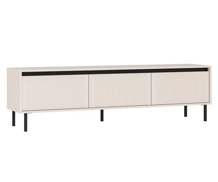 Meblościanka Osaka beżowy / czarny nowoczesny design podkreślony modną kolorystyką wysokie metalowe czarne nogi gustowny ryflowany front