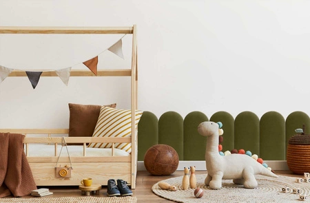 Panel tapicerowany Wally 30x100 cm oliwkowy stylowy panel ścienny płotek welurowa tkanina modne wykończenie każdej aranżacji