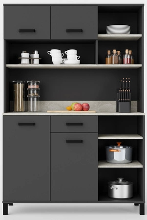 Kredens kuchenny Aigro 119 cm antracyt / beton smart bufet do kuchni doskonały do aranżacji małego aneksu kuchennego w mieszkaniu