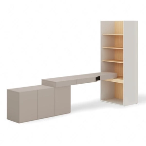 Zestaw mebli Woow clay grey / szampański / dąb vincenza bielona lewy stylowy zestaw mebli o nowoczesnym i praktycznym designie