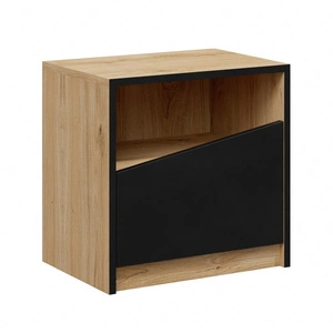 Szafka nocna Atson dąb odwieczny / czarny prawa funkcjonalny dodatek do sypialni w stylu nowoczesnym oryginalny kształt drzwi