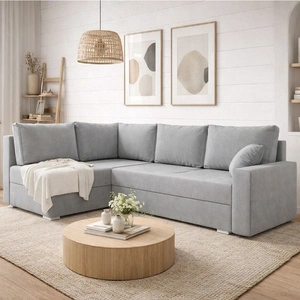 Narożnik z funkcją spania Nofi jasny szary lewostronny nowoczesny design prosta i stylowa bryła wpisująca się w każdą aranżację