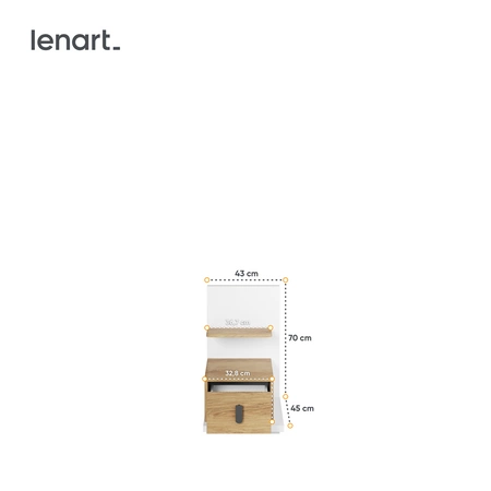 Szafka nocna Simi biały / hikora naturalna prawa stylowa szafka do łóżka dziecięcego szafka z szufladą i dodatkową półką