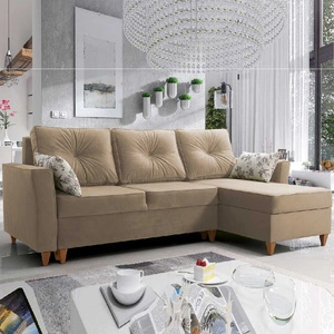 Narożnik z funkcją spania Topeka beżowy prawostronny stylowy i nowoczesny design wpisujący się w każdą aranżację