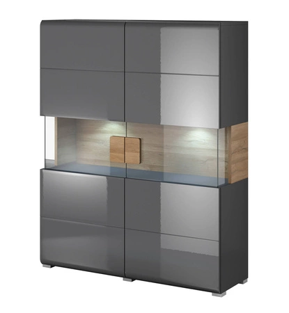 Witryna szeroka Toledo 122 cm antracyt / antracyt połysk / dąb grandson wysoka jakość świetna propozycja do pokoju dziennego lub jadalni