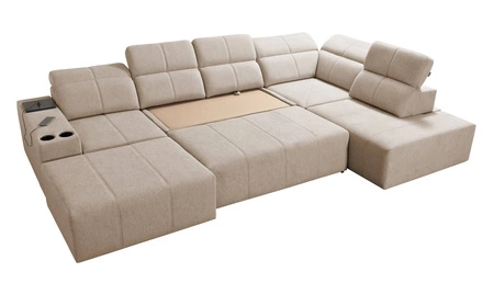 Narożnik z funkcją spania Tesalia VI miodowy lewostronny nowoczesny i komfortowy narożnik z funkcją przesuwanego oparcia