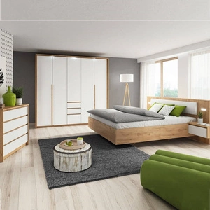 Zestaw mebli do sypialni Novi dąb craft złoty / biały ponadczasowy design komplet mebli do sypialni z szafą oświetlenie LED