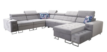 Narożnik z funkcją spania Hampton VIII szary popiel prawostronny nowoczesny design narożnik rozkładany do salonu funkcjonalna dostawka