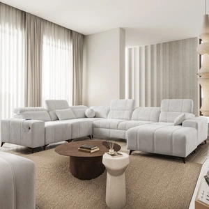 Narożnik z funkcją spania Penejos VIII szary popiel prawostronny stylowy narożnik rozkładany wykonany z wytrzymałej tkaniny