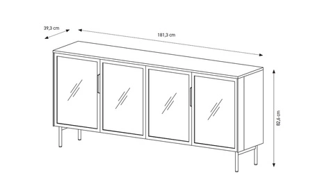 Komoda Lumi 181 cm dąb dunin nowoczesna komoda o prostym kształcie oryginalne fronty z hartowanego szkła antisol metalowe uchwyty