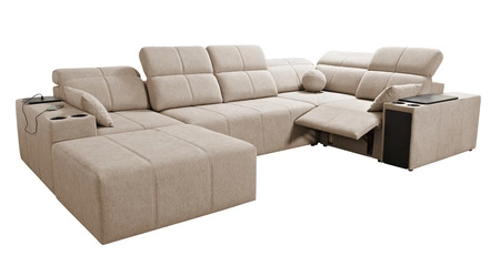 Narożnik z funkcją spania Tesalia IV Lux szary lewostronny stylowy narożnik z wysuwanym podnóżkiem oraz funkcją przesuwanego oparcia