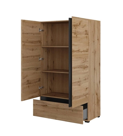 Komoda wysoka Cross 89 cm dąb wotan stylowy design komody z szufladą do sypialni prosta forma w nowoczesnym wydaniu