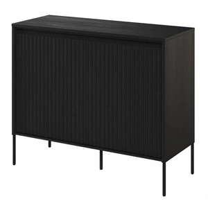 Komoda Trend 98 cm czarna funkcjonalna komoda do salonu o oryginalnym designie ryflowane fronty z subtelnym oświetleniem