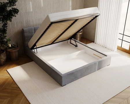 Łóżko tapicerowane Fiero 180x200 szare stylowe łóżko z pojemnikiem na pościel wygodny zagłówek zachwyca eleganckim designem