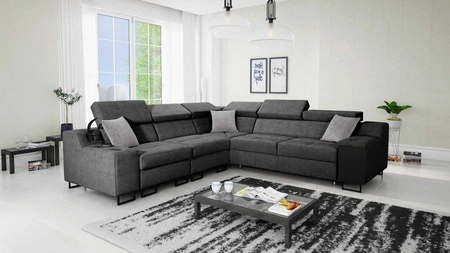 Narożnik z funkcją spania Alcamo III szary lewostronny funkcjonalny narożnik z szufladą w boczku dwa pojemniki na pościel