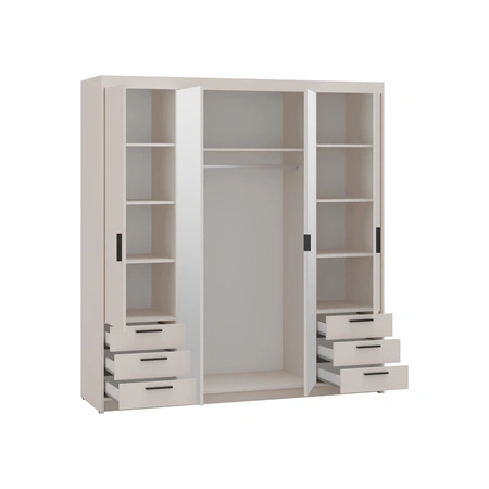 Szafa Rene 176 cm bez piaskowy stylowy design obrzeża wykończone ABS szafa z lustrem do sypialni lub garderoby pojemne szuflady