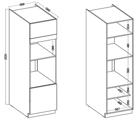 Słupek do zabudowy piekarnika i mikrofali Nalo 60 DPM-210 2F szafka z szufladami odporna na parę wodną rozlane ciecze i wysoką temperaturę