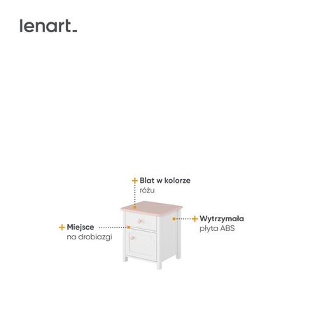 Szafka nocna Luna biały / różowy modna szafka z szufladą idealny dodatek do pokoju dziecięcego o subtelnym wykończeniu
