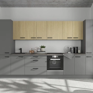 Zestaw mebli kuchennych Chevron / Verdi 370 cm subtelny wzór jodełki na frontach szafki odporne na działanie wilgoci i uszkodzenia