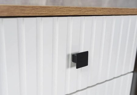 Meblościanka Senja dąb artisan / biały nowoczesny design ozdobne ryflowane fronty z metalowymi uchwytami