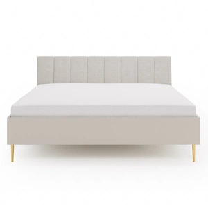 Łóżko Belluna 160x200 cm z beżowe idealne łóżko do sypialni wysoki tapicerowany zagłówek zapewnia komfort designerskie złote nogi