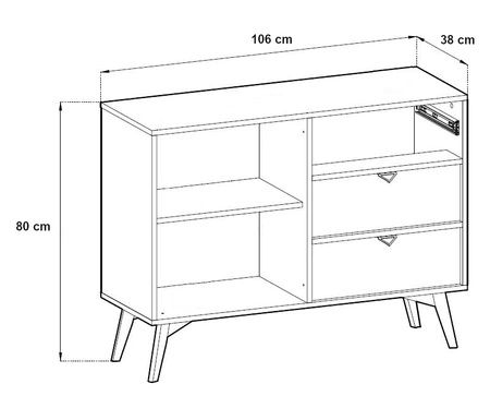 Komoda z szufladami Wald 106 cm eukaliptus / beż jodełka gustowny dekor jodełki na frontach komody designerskie uchwyty krawędziowe