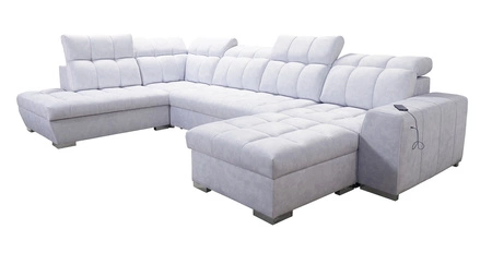 Narożnik z funkcją spania Luigi VI czarny prawostronny stylowy narożnik rozkładany z pojemnikami na pościel pokryty miękką tkaniną