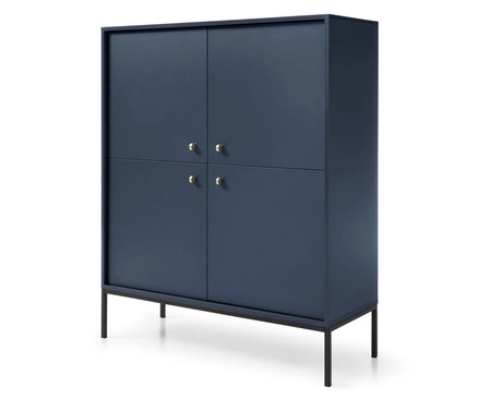 Komoda wysoka Mono 104 cm granatowa minimalistyczny design stylowy złoty uchwyt prosta forma wzbogacona o metalowe elementy