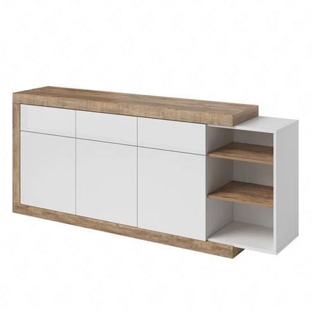 Komoda z szufladami Sintra 200 cm dąb samdal / biały połysk funkcjonalna idealna do wnętrz w stylu nowoczesnym i skandynawskim