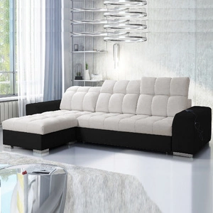 Narożnik z funkcją spania Luigi jasny beż / czarny lewostronny narożnik z dwoma pojemnikami na pościel tkanina o ciekawej strukturze