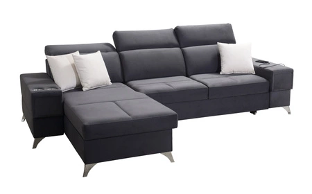 Narożnik z funkcją spania Elgin szary / biały lewostronny narożnik z regulowanymi zagłówkami praktyczne szuflady w boczkach mebla