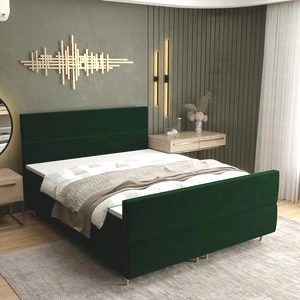 Łóżko kontynentalne Benet 160x200 butelkowa zieleń w nowoczesnym skandynawskim stylu z charakterystycznym wezgłowiem oraz zanóżkiem