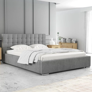 Łóżko tapicerowane Umiky 180x200 jasny szary stylowe łóżko z pojemnikiem na pościel wygodny zagłówek zachwyca eleganckim designem