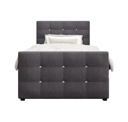 Łóżko kontynentalne Kansas 90x200 grafitowe w nowoczesnym skandynawskim stylu z tapicerowanym zagłówkiem oraz zanóżkiem