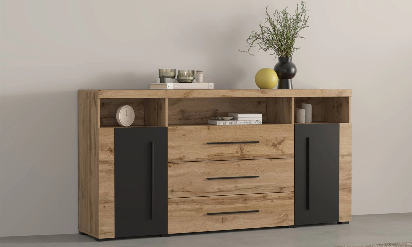 Komoda z szufladami 182 cm Roger w kolorze dąb wotan / czarny