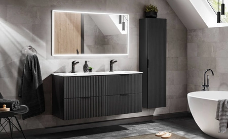 Szafka pod umywalkę Adeel 40 cm czarna elegancka szafka do łazienki odporna na działanie wilgoci i uszkodzenia z ryflowanym frontem