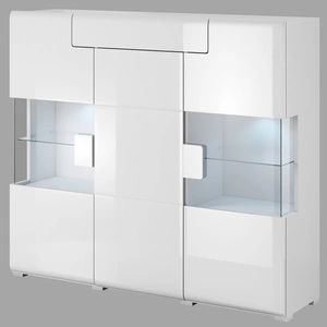 Komoda z szufladą Toledo 147 cm biała / biały połysk nowoczesny design komody częściowo przeszklone boki komody