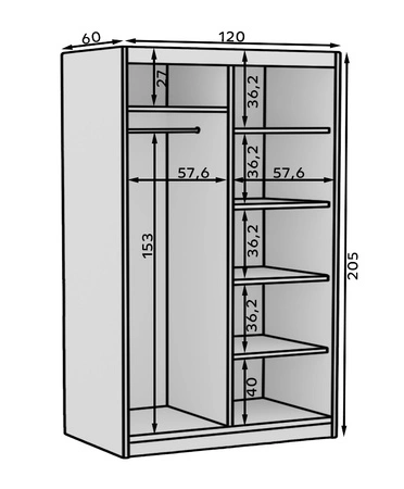 Szafa przesuwna z lustrem Delia 120 cm dąb artisan / czarny stylowa szafa z lamelami w kolorze drewna wpasuje się do każdej aranżacji