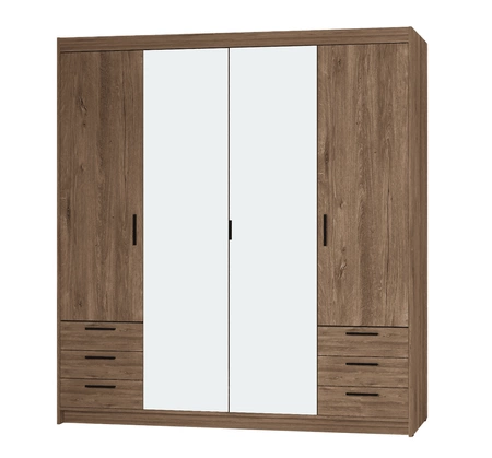 Szafa Rene 176 cm dąb lefkas stylowy design obrzeża wykończone ABS szafa z lustrem do sypialni lub garderoby pojemne szuflady