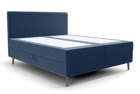 Łóżko kontynentalne Totti 160x200 niebieskie stylowe łóżko z pojemnikiem na pościel trójwymiarowa tkanina o wyrazistych prążkach