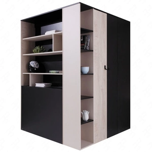 Szafa narożna Niko czarna / dąb / beżowa idealna jako garderoba użytkowa i pojemna z szufladami i półkami