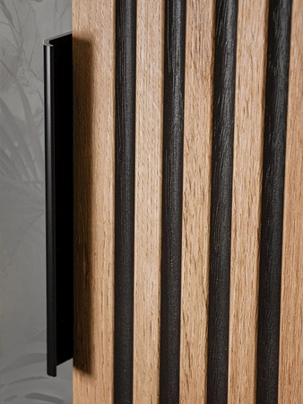 Szafka łazienkowa wisząca Xilo 35 cm czarny / dąb wotan stylowa szafka do łazienki z charakterystycznym pionowym ryflowaniem