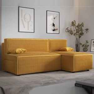 Narożnik z funkcją spania Brandon miodowy prawostronny trójwymiarowa tkanina o wyrazistych prążkach pojemnik na pościel