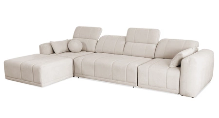 Narożnik z funkcją spania Cetara XII brązowy lewostronny stylowy design komfortowe przesuwane oparcia dwa pojemniki na pościel