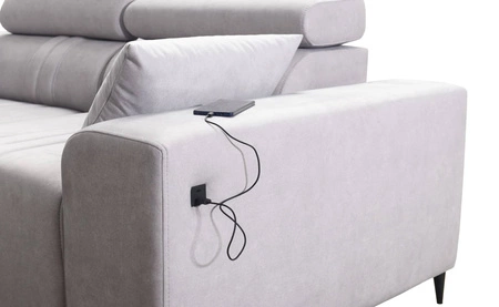 Narożnik z funkcją spania Castel XI szary brąz lewostronny komfortowy narożnik z pojemnikiem na pościel wytrzymała tkanina