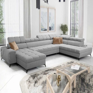 Narożnik z funkcją spania Bolmso VI szary lewostronny wygodny narożnik z regulowanymi zagłówkami dekoracyjne pikowania na siedzisku