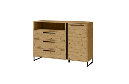 Komoda z szufladami Ariana 130 cm dąb artisan funkcjonalna komoda idealna do wnętrz w stylu loftowym stabilna metalowa podstawa