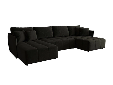 Narożnik z funkcją spania Oroso U grafitowy pojemnik na pościel miękka tkanina typu velvet z powłoką hydrofobową ozdobne pikowania