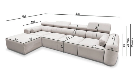Narożnik z funkcją spania Cantare XII łososiowy lewostronny estetyczny i niezwykle komfortowy narożnik z pojemnikiem na pościel