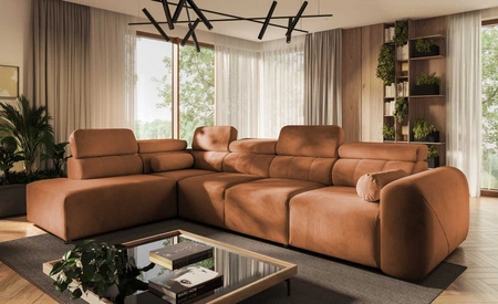 Narożnik z funkcją spania Cantare XI ceglasty lewostronny funkcjonalny i komfortowy narożnik o nowoczesnym designie pluszowa tkanina